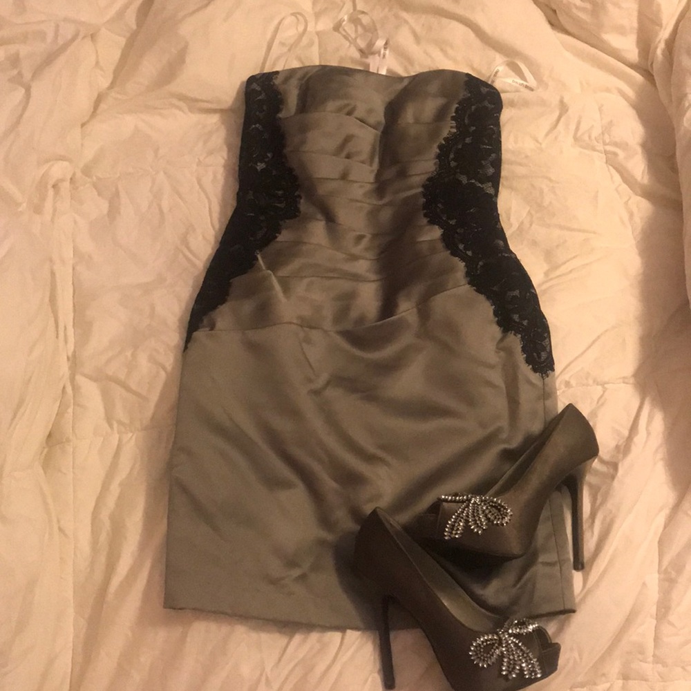David’s Bridal Charcoal Grey & Black Lace Dress